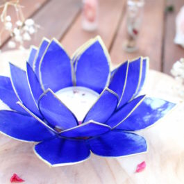 Photophore Fleur de Lotus indigo & bougie d’intention